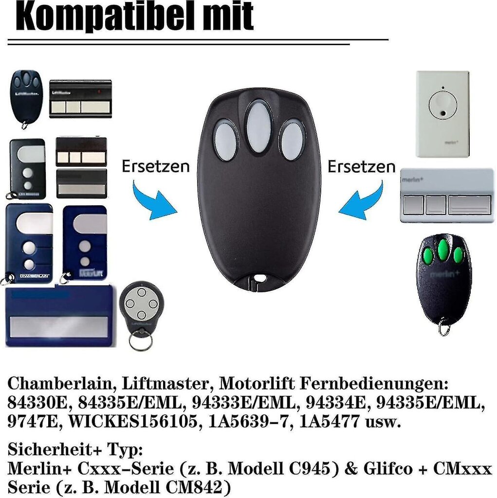 Pack Vaihto Handheld Chamberlain Liftmaster Motorlift Autotallin oven lähetin 94335e | 84335e | Ml700 | Ml500 | Ml850 | Merlin + C945 | C840 Se hinta ja tiedot | DJ-laitteet | hobbyhall.fi