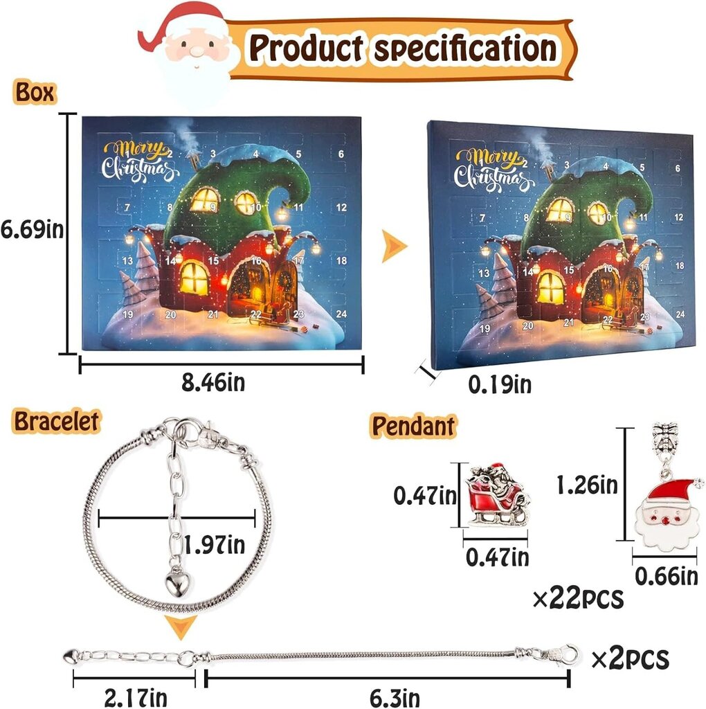 Joulun adventtikalenterin rannekorut 2024 tytöille 24 päivän joulukalenteri Tee-se-itse korujen valmistussarja Lahja 22 viehätyshelmeä 2 rannekorua lapsille teini-ikäisille naisille hinta ja tiedot | Joulukoristeet | hobbyhall.fi