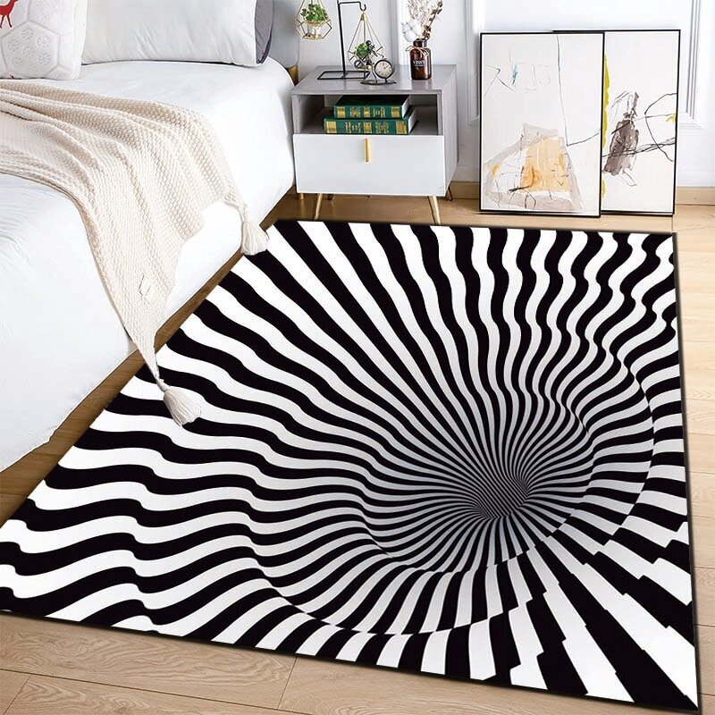 (Tyyli F-50x80cm (20x31in)) 3D Vortex Illusion mustavalkoinen matto makuuhuoneen lattiamatolle Abstrakti geometrinen optinen huimausmatto Liukumaton olohuoneen sisustus hinta ja tiedot | Isot matot | hobbyhall.fi