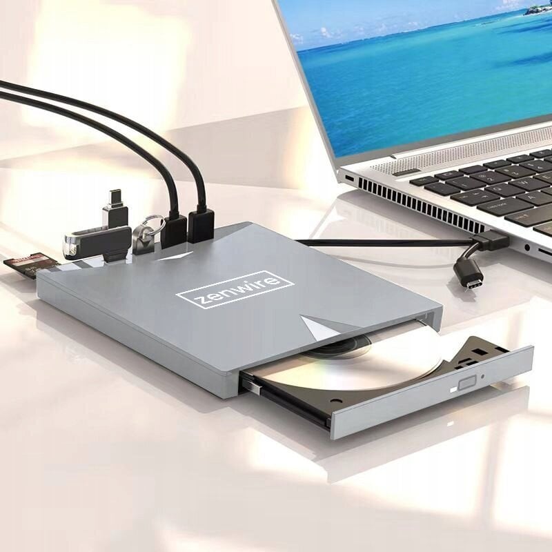 Kannettava ulkoinen asema CD-lukija DVD-soitin Disc Burner HUB USB-C 3.0 Zenwire H61 hinta ja tiedot | Levyasemat | hobbyhall.fi