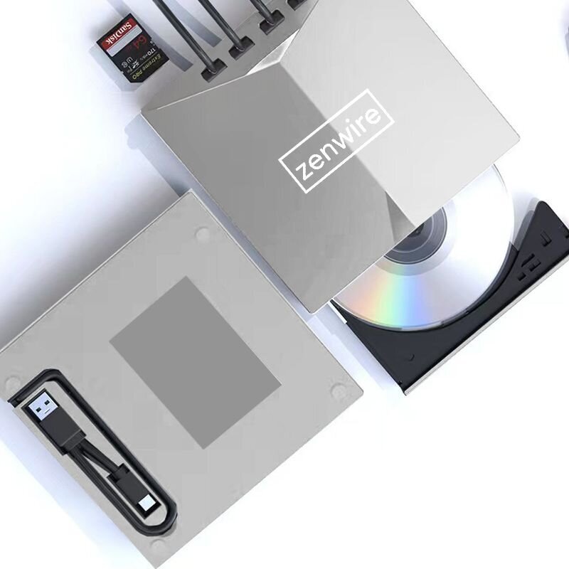 Kannettava ulkoinen asema CD-lukija DVD-soitin Disc Burner HUB USB-C 3.0 Zenwire H61 hinta ja tiedot | Levyasemat | hobbyhall.fi