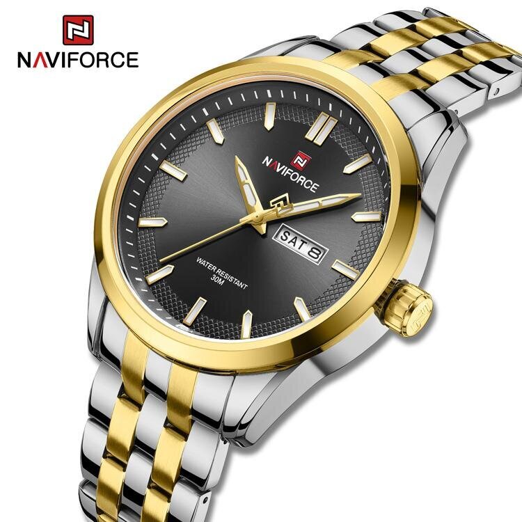 245 Mm Harmaa Naviforce Nf9203 Miesten Kello Old School Design Casual Classic Day Date Quartz Rannekello Miehelle Lahja hinta ja tiedot | Miesten kellot | hobbyhall.fi