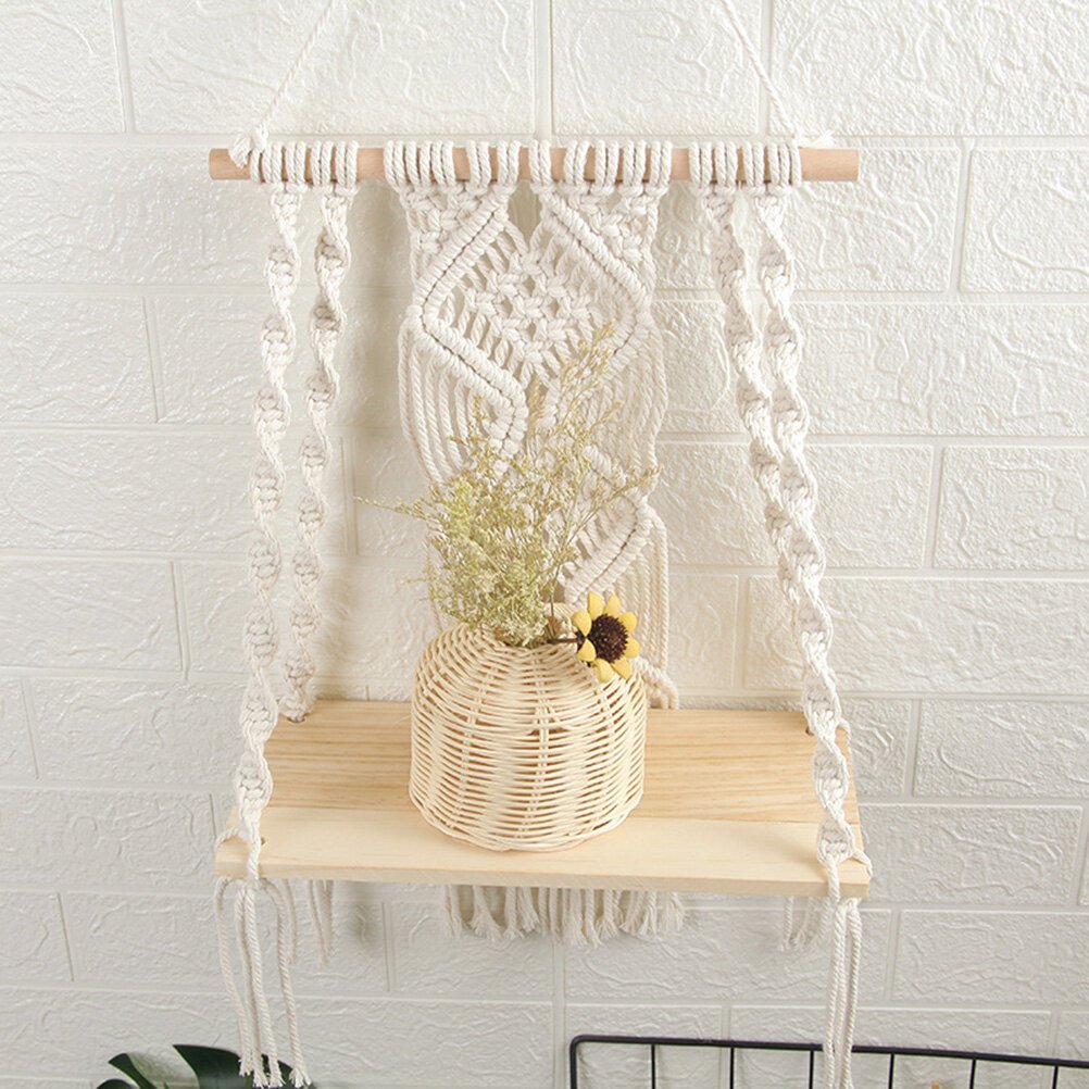 Hyllyt,Boho Macrame seinähylly, käsintehty puuvillaköysi kasvinpidike tapetti hinta ja tiedot | Hyllyt | hobbyhall.fi