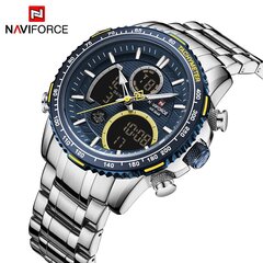 Blue Naviforce Luxury Fashion Mens Rannekello Monitoimi Kaksi Näyttö Ruostumaton Teräs Kvartsi Kellot hinta ja tiedot | Miesten kellot | hobbyhall.fi