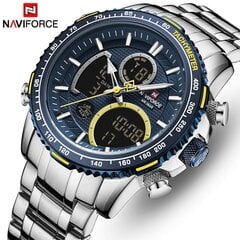 Blue Naviforce Luxury Fashion Mens Rannekello Monitoimi Kaksi Näyttö Ruostumaton Teräs Kvartsi Kellot hinta ja tiedot | Miesten kellot | hobbyhall.fi