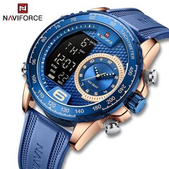 265 Mm Sininen Naviforce Nf9199t Creative Silicon Miesten Kello Valoisa Vedenpitävä Urheilurannekello Quartz Dual Display hinta ja tiedot | Miesten kellot | hobbyhall.fi