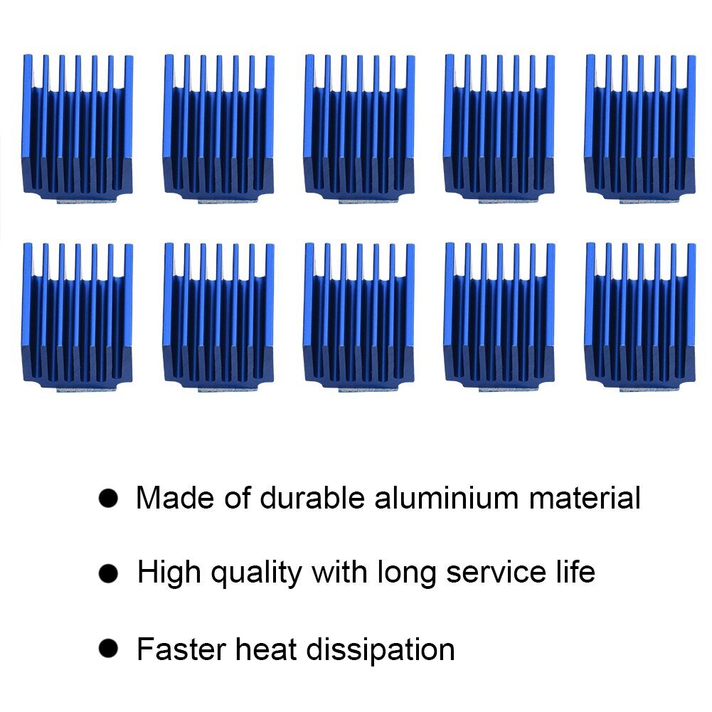 10 kpl Alumiini Stepper Motor Driver Jäähdytyselementin jäähdytysripa takaliimalla 3D-tulostimelle Blue hinta ja tiedot | Tulostustarvikkeet | hobbyhall.fi