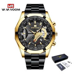 Pakkauksessa Musta/Ruusukulta Va Va Voom Miesten Kvartsikellot Huippumerkki Luxury Alkuperäinen 3Atm Vedenpitävä Kvartsikello Miehelle Kultainen Skeleton Style 24 Hour Day Chronograph hinta ja tiedot | Miesten kellot | hobbyhall.fi