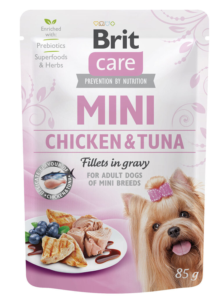 Brit Care Mini pouch Chicken & Tuna fillets in gravy märkäruoka koirille 85g hinta ja tiedot | Koiran märkäruoka | hobbyhall.fi