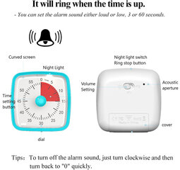 7,8 cm:n hiljainen visuaalinen ajastin lapsille 60 minuuttia hinta ja tiedot | Askelmittarit, sykemittarit ja sekuntikellot | hobbyhall.fi