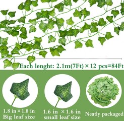 12 Pack 84ft Fake Ivy Leaf Vine Keinotekoinen seppele Vihreät kasvit Makuuhuoneen sisustus esteettinen, Juhla hääseinä, Halloween, joulu hinta ja tiedot | Joulukuuset ja kranssit | hobbyhall.fi