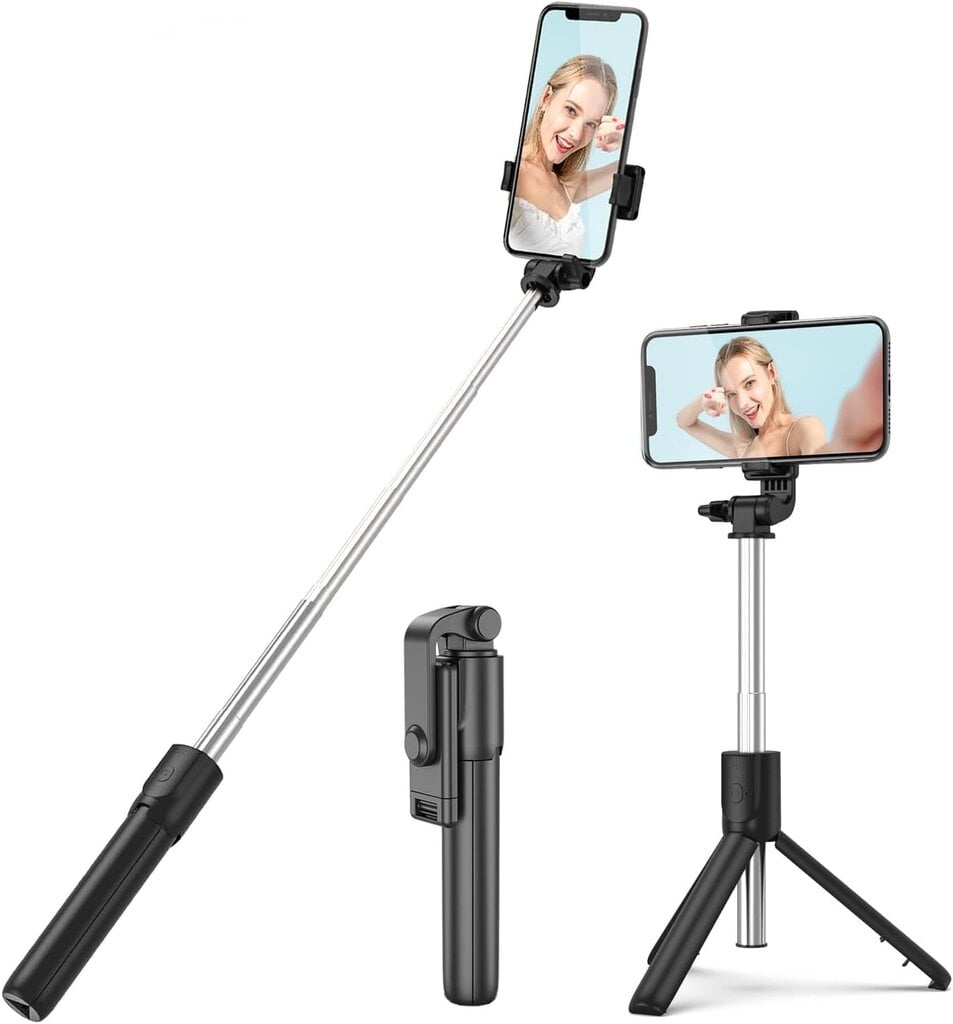 Selfie-tikku, laajennettava ja kannettava vakaa jalusta irrotettavalla langattomalla kaukosäätimellä, selfie-videotallennusvlog - musta 70cm hinta ja tiedot | Selfie-tikut ja -telineet | hobbyhall.fi