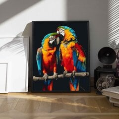 Maalaa numeroiden mukaan MUSTALLE KANKAALLE, kehystettynä Oh Art!, Linnut "Kaksi papukaijaa" 40x50 cm hinta ja tiedot | Maalaa numeroiden mukaan | hobbyhall.fi