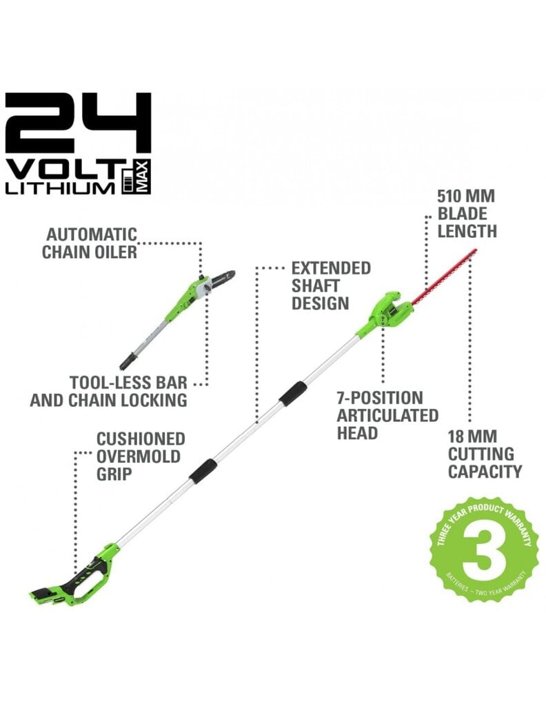 Greenworks g24pshk2 pensasleikkuri ja pensasleikkurisarja hinta ja tiedot | Pensasleikkurit | hobbyhall.fi