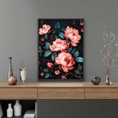 Maalaa numeroiden mukaan kultaisella hohtavalla maalilla MUSTALLE KANKAALLE, kehystettynä Oh Art!, Kukat "Ylelliset pionit" 40x50 cm hinta ja tiedot | Maalaa numeroiden mukaan | hobbyhall.fi