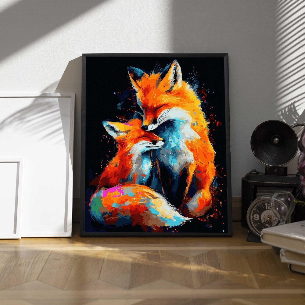 Maalaa numeroiden mukaan MUSTALLE KANKAALLE, kehystettynä Oh Art!, Eläimet "Värillinen kettu" 40x50 cm hinta ja tiedot | Maalaa numeroiden mukaan | hobbyhall.fi