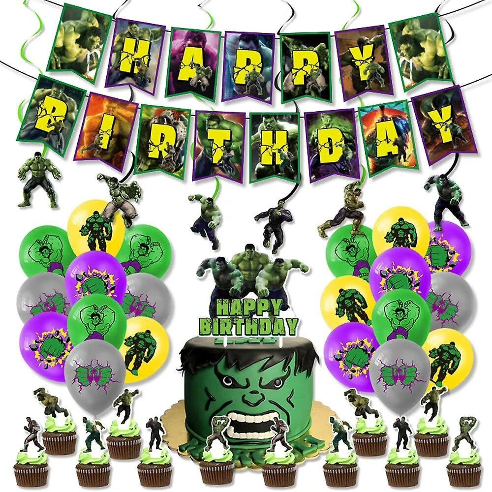 Hulk-teema Syntymäpäiväjuhlien sisustustarvikkeet Ilmapallot Banneri Cupcake/Cake Topper -riippuvat pyörteet hinta ja tiedot | Juhlakoristeet | hobbyhall.fi