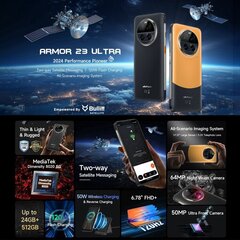 Ulefone Armor 23 Ultra Rugged -puhelin, 12 Gt + 512 Gt, 6,78 tuuman Android 13 MediaTek Dimensity 8020 Octa Core jopa 2,6 GHz, Verkko: 5G, NFC, OTG, Satelliittiviestintä (Elite Black) hinta ja tiedot | Matkapuhelimet | hobbyhall.fi