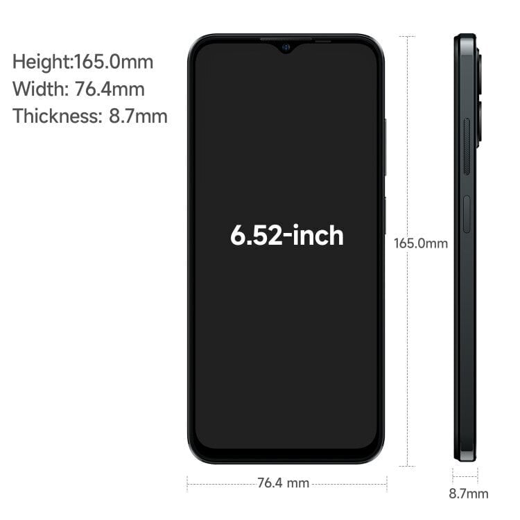 Ulefone Note 16 Pro, 8 Gt + 512 Gt, kaksoistakakamerat, Face ID & Side Sormenjälkitunnistus, 4400 mAh akku, 6,52 tuuman Android 13 Unisoc T606 Octa Core jopa 1,6 GHz, Verkko: 4G, Dual SIM, OTG (Bla SIMck) hinta ja tiedot | Matkapuhelimet | hobbyhall.fi