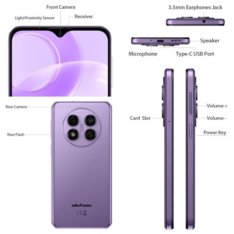 Ulefone Note 15, 2 Gt + 32 Gt, Face ID-tunnistus, 6,22 tuuman Android 12 GO MediaTek MT6580 Neliytiminen jopa 1,3 GHz, Verkko: 3G, Dual SIM (violetti) hinta ja tiedot | Matkapuhelimet | hobbyhall.fi