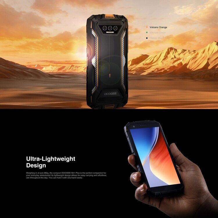 DOOGEE S41 Plus, 4 Gt + 128 Gt, sivusormenjälki, 5,5 tuuman Android 13 Spreadtrum T606 Octa Core 1,6 GHz, Verkko: 4G, OTG, NFC, Google Payn tuki (oranssi) hinta ja tiedot | Matkapuhelimet | hobbyhall.fi