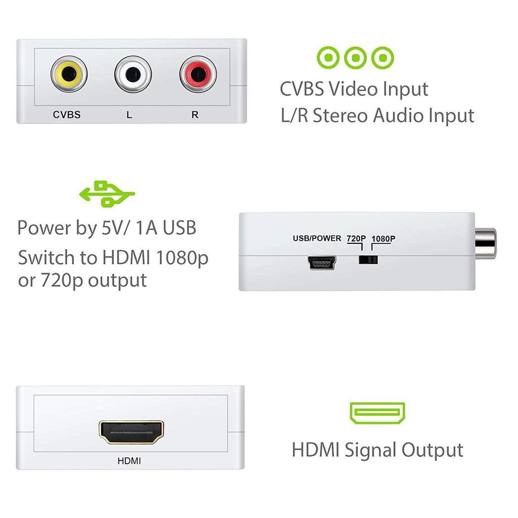 Musta - Videosignaalin muunnin (AV-HDMI) AV2HDMI, kaksi hdmiä ja kaksi hdmi hinta ja tiedot | USB-sovittimet äänentoistoon | hobbyhall.fi