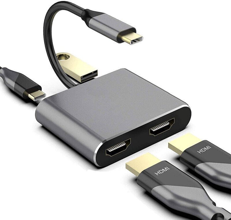 4-in-1 USB-sovitin, Type-C - Dual HDMI, USB3.1-telakointiaseman HDMI-jakaja hinta ja tiedot | USB-sovittimet äänentoistoon | hobbyhall.fi