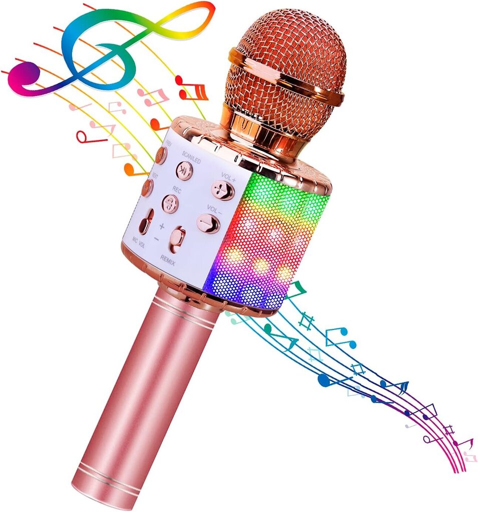 Langaton 4 in 1 karaoke-mikrofoni LED-valolla, kannettava mikrofoni lapsille, kiva lahjalelu lapsille, tytöille, pojille ja aikuisille - ruusukulta hinta ja tiedot | Mikrofonit | hobbyhall.fi