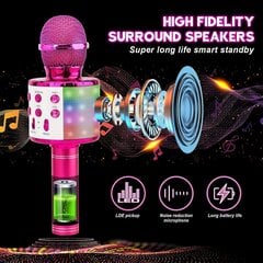 Langaton 4 in 1 karaoke-mikrofoni LED-valolla, kannettava mikrofoni lapsille, kiva lahjalelu lapsille, tytöille, pojille ja aikuisille - ruusunpunainen hinta ja tiedot | Mikrofonit | hobbyhall.fi