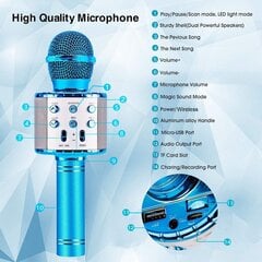 Langaton 4 in 1 karaoke-mikrofoni LED-valolla, kannettava mikrofoni lapsille, kiva lahjalelu lapsille, tytöille, pojille ja aikuisille - sininen hinta ja tiedot | Mikrofonit | hobbyhall.fi