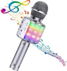 Langaton 4 in 1 karaoke-mikrofoni LED-valolla, kannettava mikrofoni lapsille, kiva lahjalelu lapsille, tytöille, pojille ja aikuisille - hopea hinta ja tiedot | Mikrofonit | hobbyhall.fi