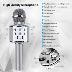 Langaton 4 in 1 karaoke-mikrofoni LED-valolla, kannettava mikrofoni lapsille, kiva lahjalelu lapsille, tytöille, pojille ja aikuisille - hopea hinta ja tiedot | Mikrofonit | hobbyhall.fi