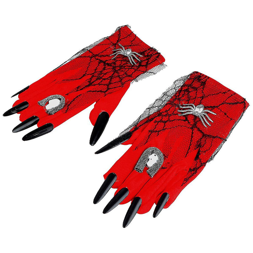 1pari Halloween Scray Witch Claw Pääkallo käsineet Koristeelliset Halloween-käsineet (punainen) hinta ja tiedot | Miesten hatut, huivit ja käsineet | hobbyhall.fi