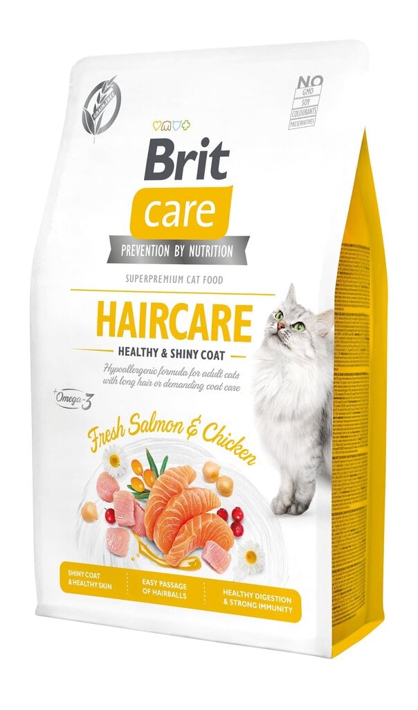 Brit Care Cat Grain-Free Haircare Healthy & Shiny coat täysravinto kissoille 2kg hinta ja tiedot | Kissan kuivaruoka | hobbyhall.fi