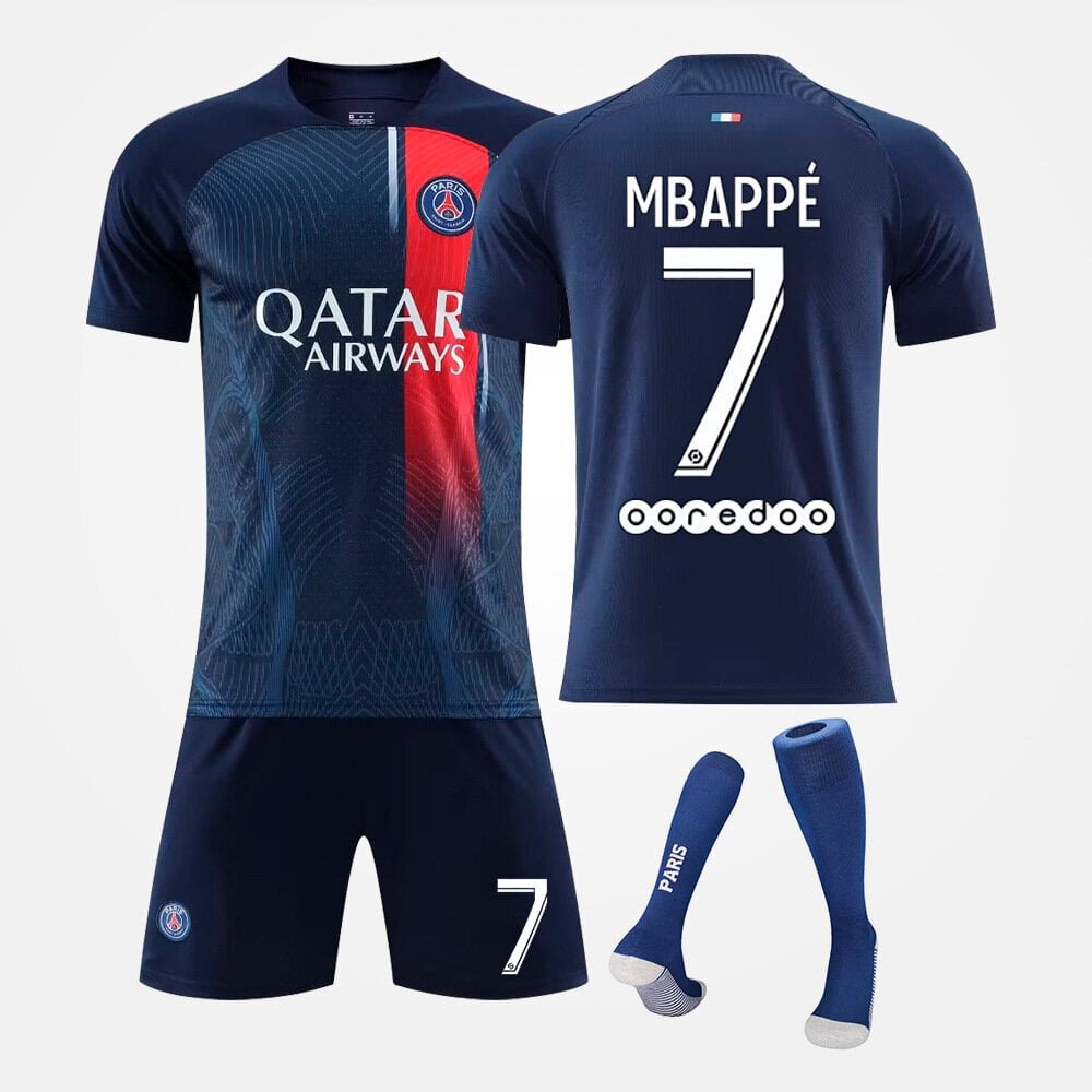 Football Jersey Kids No. 7 Mbappe Fan Football Jersey Set Kotipeli Lasten Poikien Jersey Urheiluasut Jersey + Shortsit + Sukat mustat 18 hinta ja tiedot | Jalkapallovaatteet ja -varusteet | hobbyhall.fi