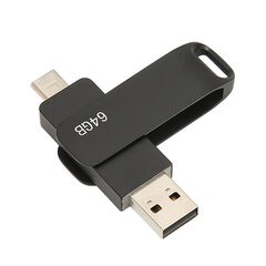 Puhelimen Memory Stick USB 3.0 Type C 2 in 1 Metallinen pyörivä kannettava flash-asema tablet-laitteille Kuvien tallennustila Musta 64 Gt hinta ja tiedot | Muistitikut | hobbyhall.fi