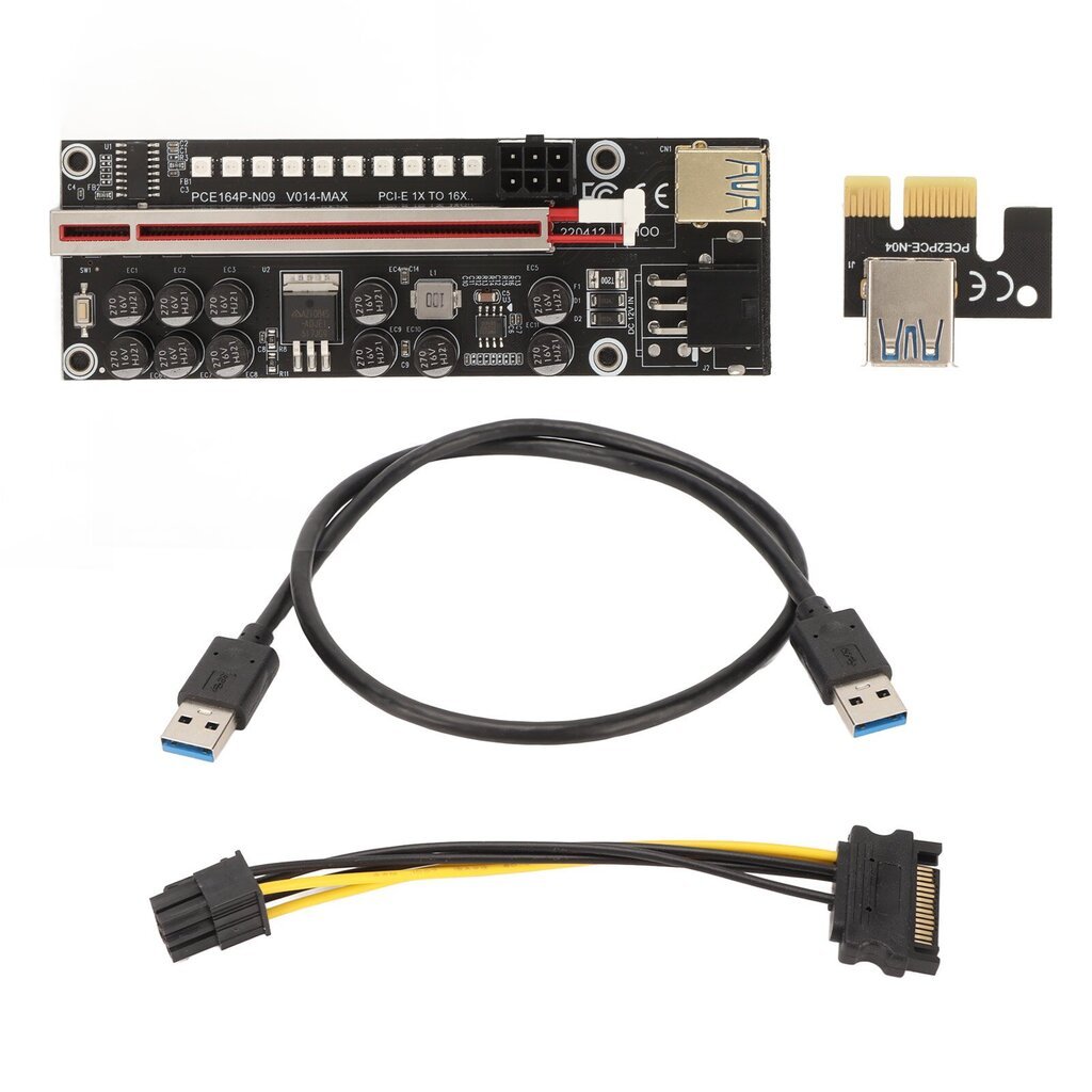 PCIE Riser Powered Adapter Card 6 Pin -yhteensopiva 1X 4X 8X 16X PCIE-liitäntä Plug and Play USB Riser Powered Adapter Card Black hinta ja tiedot | Koteloiden lisätarvikkeet | hobbyhall.fi