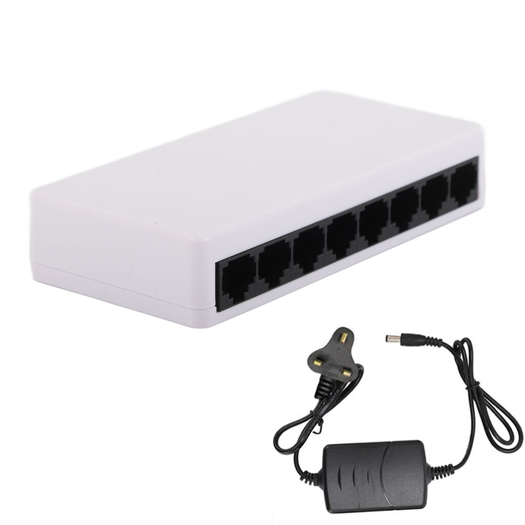 8-porttinen 10/100Mbps Ethernet-kytkintuki Pöytäkoneen seinäteline Hallitsematon kotiverkkokytkin Keskitin Toimisto Ethernet-jakaja 100-240V UK Plug hinta ja tiedot | Verkkokytkimet | hobbyhall.fi