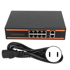 Poe Switch 100M 1000M 10 porttia hallitsematon 802.3af-yhteensopiva Plug and Play -tuulettimeton Gigabit PoE Switch US Plug 100 - 240V hinta ja tiedot | Verkkokytkimet | hobbyhall.fi