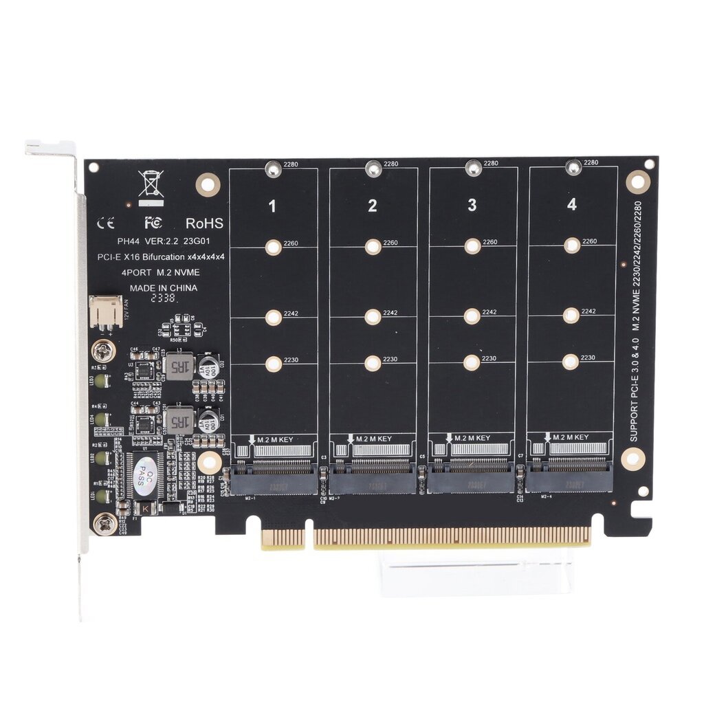 M.2 NVME SSD - PCIE X16 -sovitin 4-porttinen nopea 4x32Gbps Soft Raid -kortti erillisellä LED-ilmaisimella tietokoneille hinta ja tiedot | Koteloiden lisätarvikkeet | hobbyhall.fi