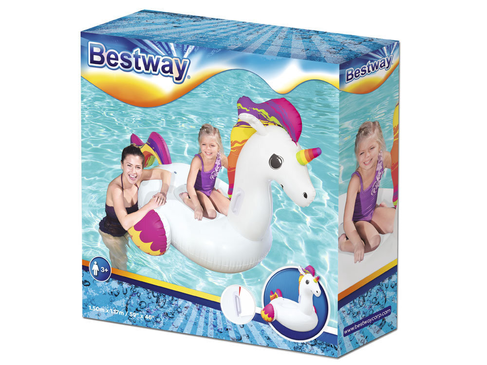Ilmatäytteinen lautta lapsille Bestway Unicorn, 150x117x95,5 cm, valkoinen / pinkki. hinta ja tiedot | Puhallettavat vesilelut ja uima-asusteet | hobbyhall.fi
