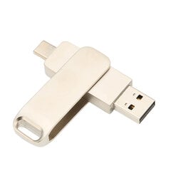 Puhelimen Memory Stick USB 3.0 Type C 2 in 1 Metallinen pyörivä kannettava flash-asema tablet-laitteille Kuvien tallennus Hopea 128GB hinta ja tiedot | Muistitikut | hobbyhall.fi