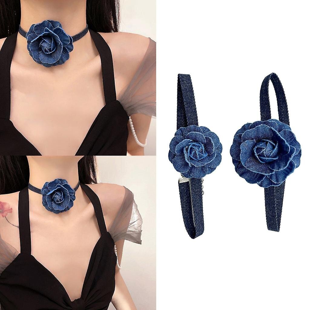 Suloinen sininen kukkakaulus Choker-koriste Elegantti kankainen kukkapantaketju hinta ja tiedot | Kaulakorut | hobbyhall.fi