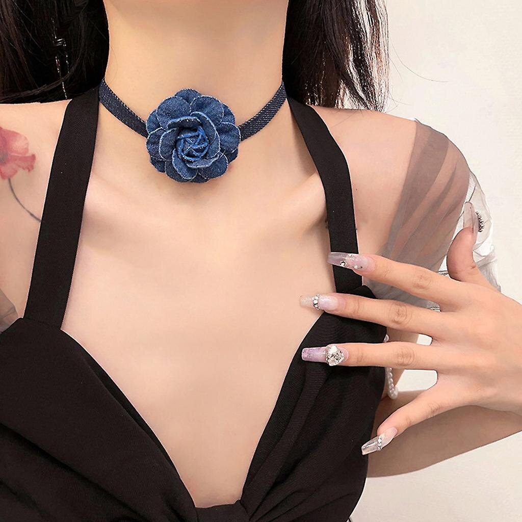 Suloinen sininen kukkakaulus Choker-koriste Elegantti kankainen kukkapantaketju hinta ja tiedot | Kaulakorut | hobbyhall.fi