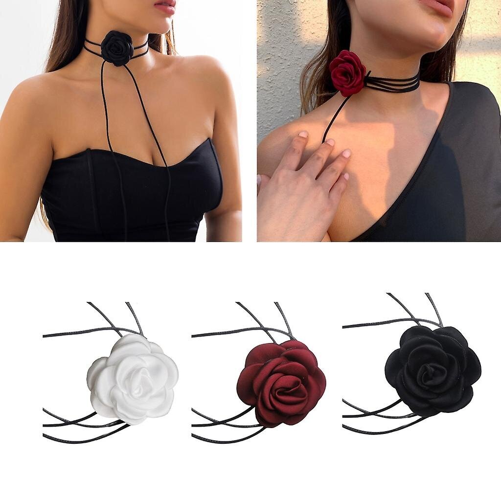 Seksikäs kaulanauhakaulakoru Cool Retro-musta köysikaulakoru Camellia Choker kaulus hinta ja tiedot | Kaulakorut | hobbyhall.fi