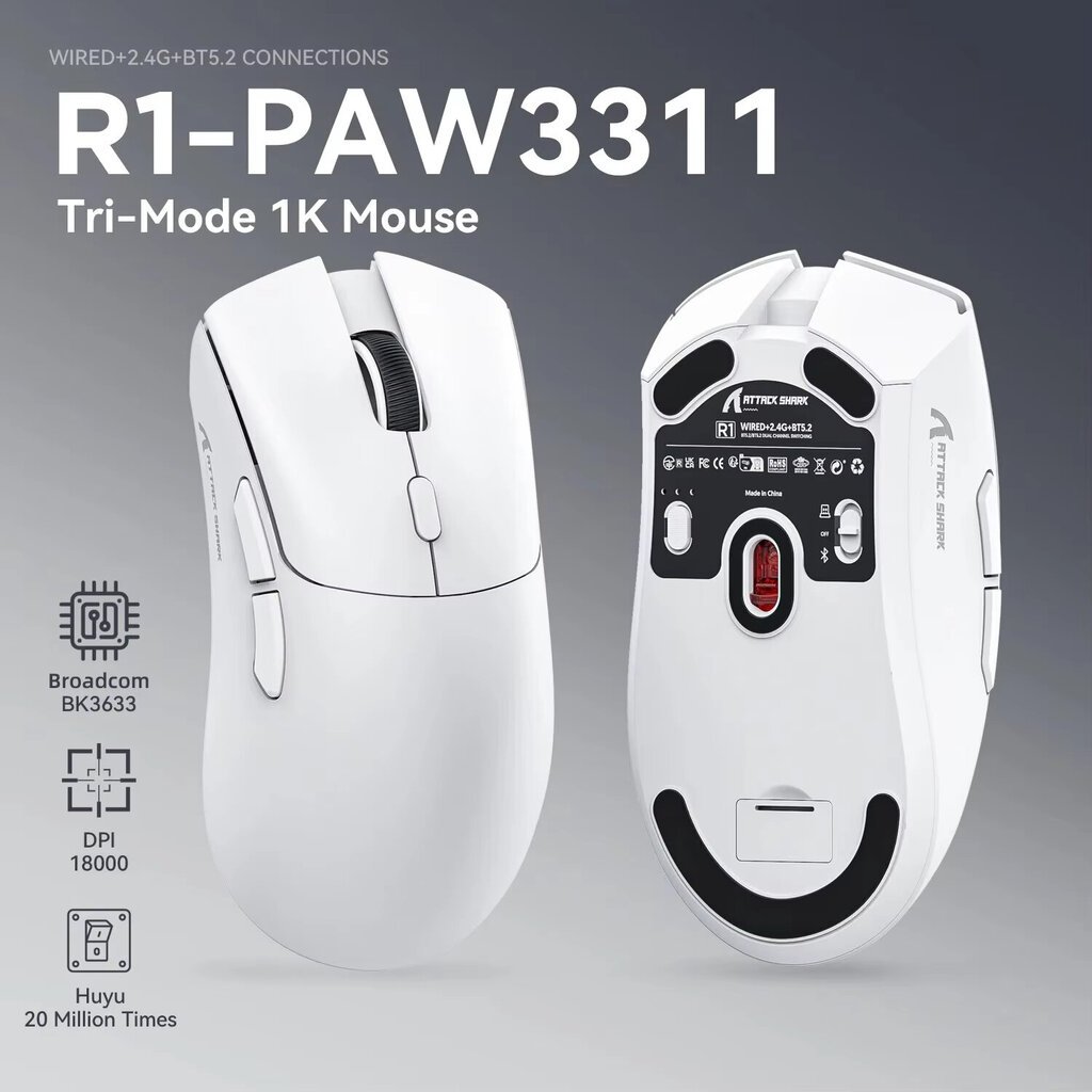 R1 Superlight Mouse Bluetooth 2.4G langaton pelihiiri PixArt PAW3311 pelianturi 6 säädettävä DPI Office Game hinta ja tiedot | Hiiret | hobbyhall.fi