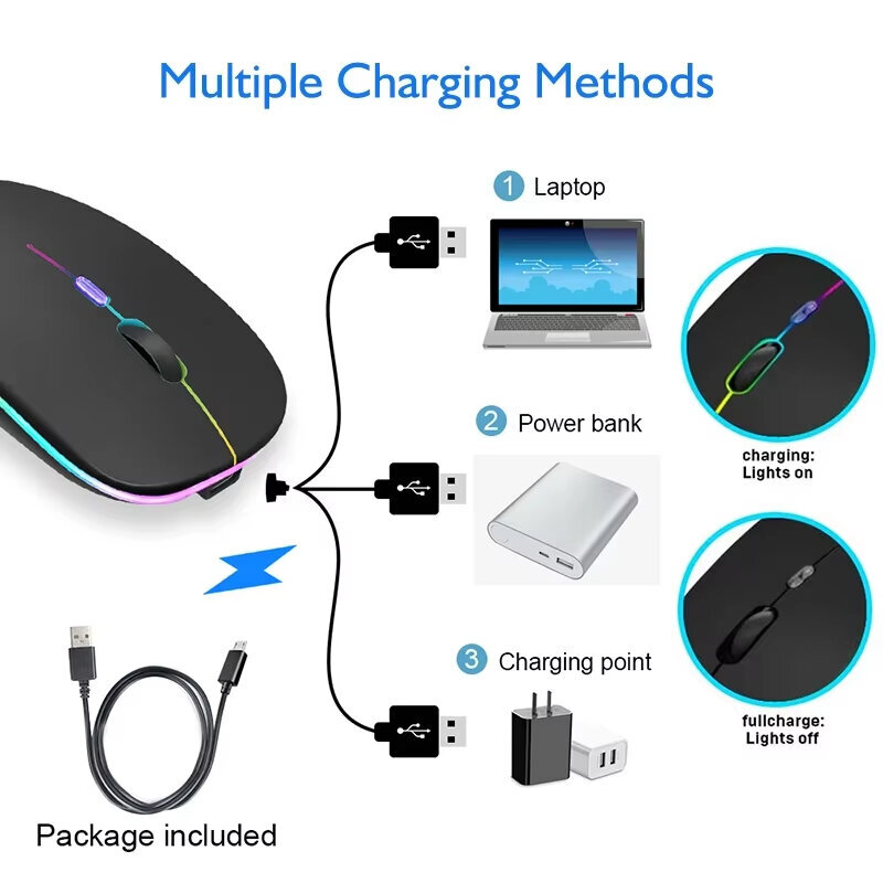 Musta Langaton hiiri 2,4 GHz Bluetooth ladattava hiiri hiljainen ergonominen pelihiiri USB-taustavalolla 1600dpi hiiri PC:lle hinta ja tiedot | Hiiret | hobbyhall.fi