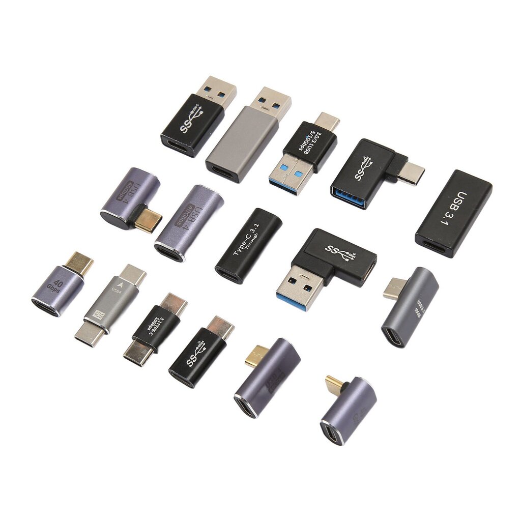 16 kpl USB-sovittimet USB 3.0 3.1 Type C alumiiniseos eri kulmat USB-sovitinsarja puhelimen tietokoneen oheislaitteille hinta ja tiedot | Koteloiden lisätarvikkeet | hobbyhall.fi