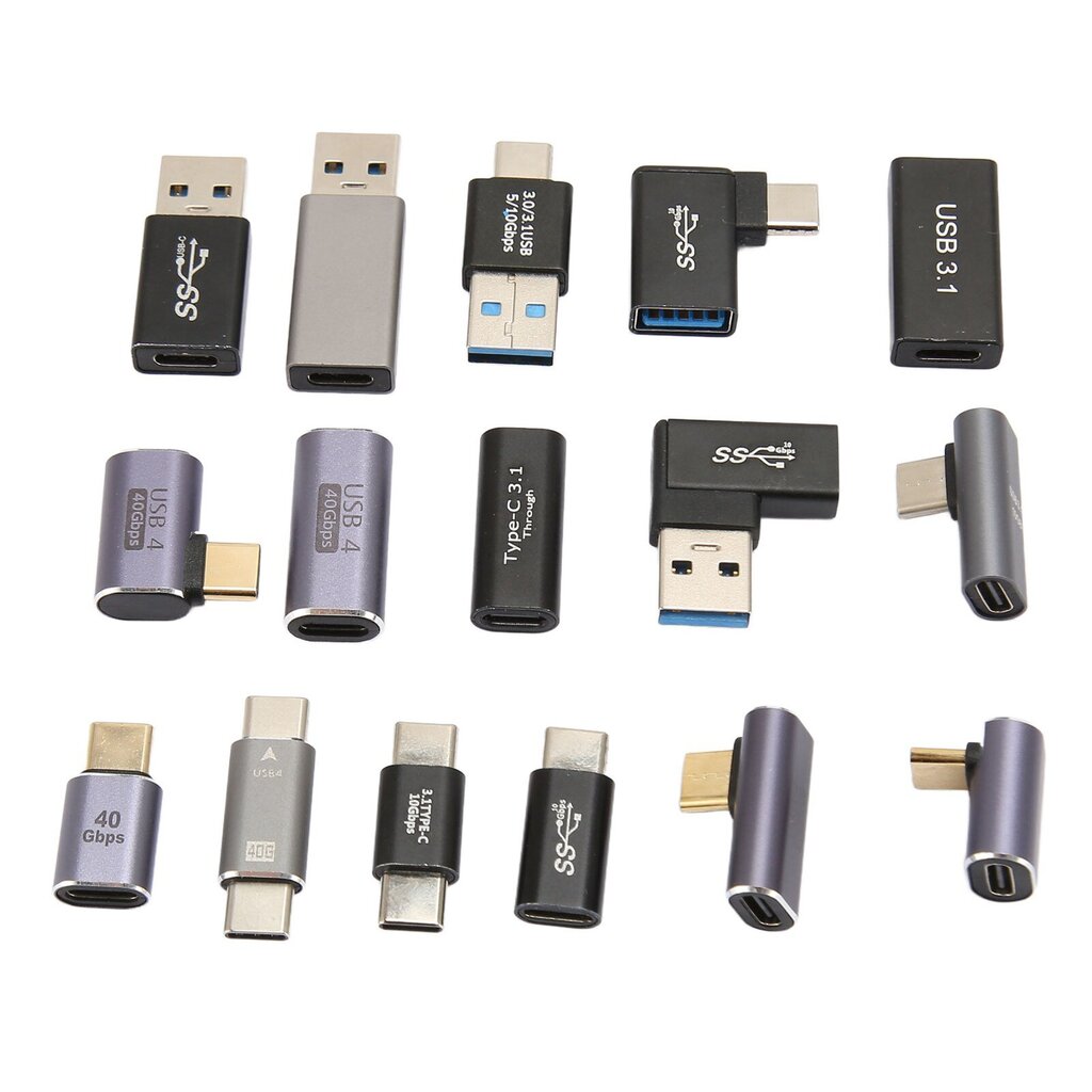 16 kpl USB-sovittimet USB 3.0 3.1 Type C alumiiniseos eri kulmat USB-sovitinsarja puhelimen tietokoneen oheislaitteille hinta ja tiedot | Koteloiden lisätarvikkeet | hobbyhall.fi