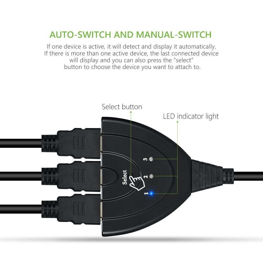 Kytkin, HDMI yhdestä kolmeen HD-muunnin 3 leikkaus 1 kaapelilla, 3 tulo 1 lähtö hinta ja tiedot | USB-sovittimet äänentoistoon | hobbyhall.fi